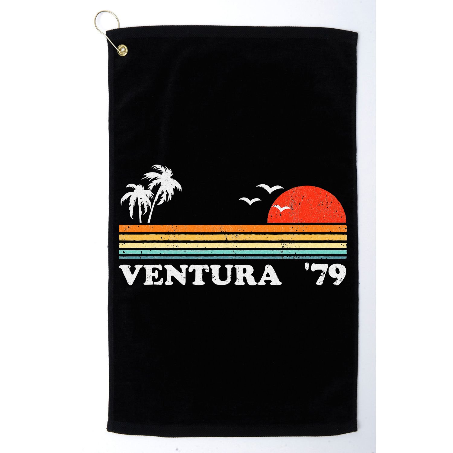 Vintage Ventura Beach California Retro Sunset Surf 70s Gift Golf Towel