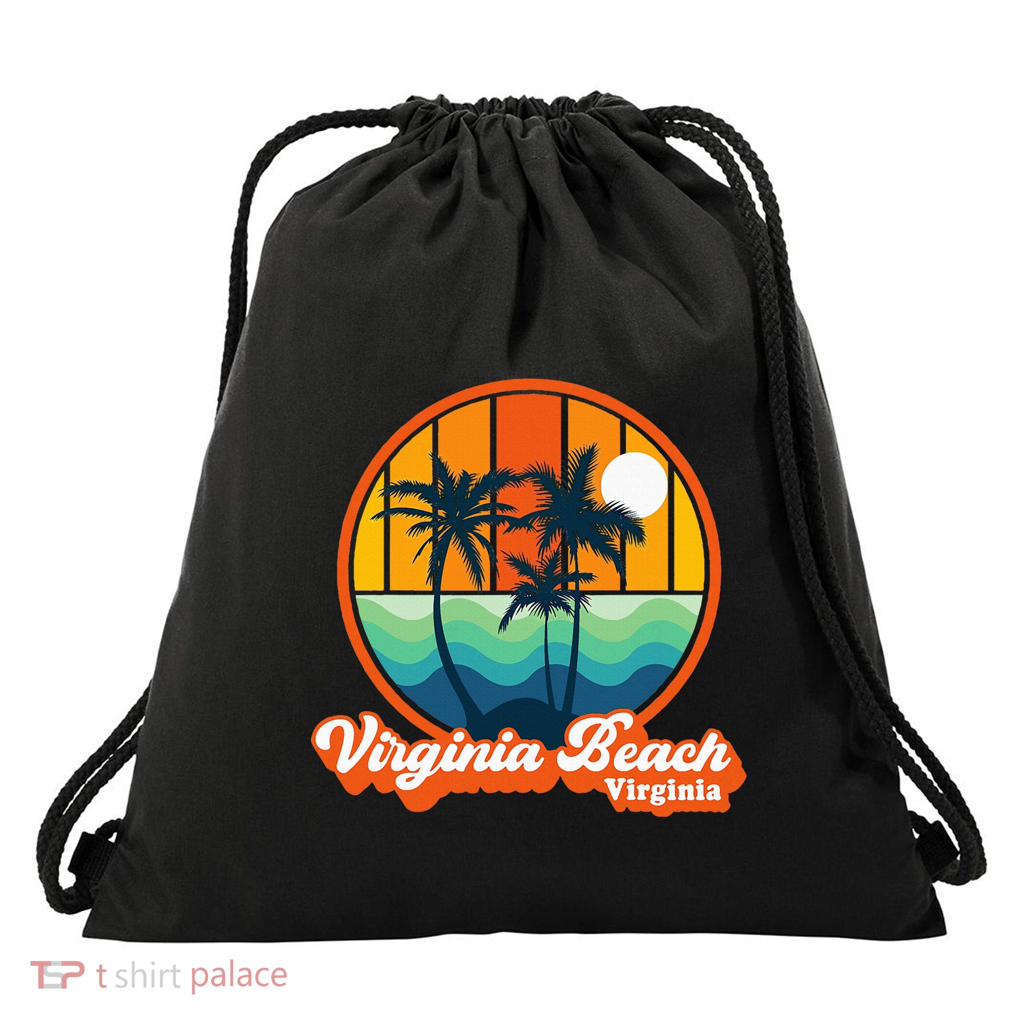 Vintage Virginia Beach Virginia Summer 90s Beach Souvenirs Drawstring Bag