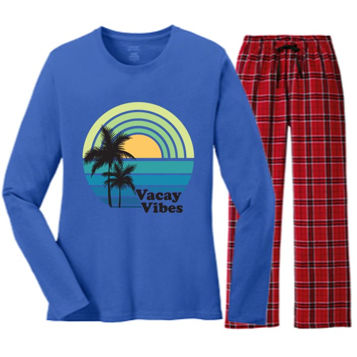 Vacay Vibes Beach Family Vacation Summer Graphic Gift Women's Long Sleeve Flannel Pajama Set 