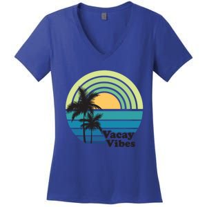 Vacay Vibes Beach Family Vacation Summer Graphic Gift Women's V-Neck T-Shirt