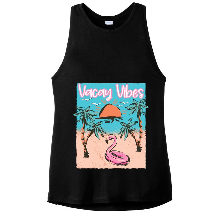 Vacay Vibes Beach Flamingo Summer Vacation Gift Ladies PosiCharge Tri-Blend Wicking Tank