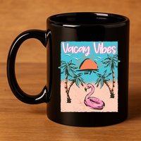Vacay Vibes Beach Flamingo Summer Vacation Gift 11oz C Handle Ceramic Mug