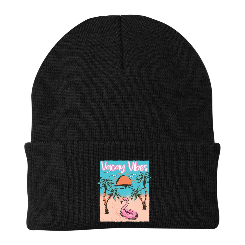 Vacay Vibes Beach Flamingo Summer Vacation Gift Beanie