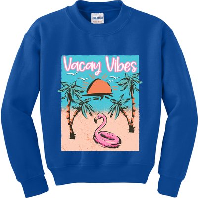 Vacay Vibes Beach Flamingo Summer Vacation Gift Kids Sweatshirt