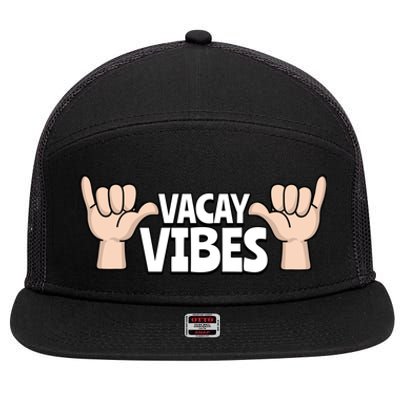 Vacay Vibes Beach Vacation Summer Positive Gift 7 Panel Mesh Trucker Snapback Hat