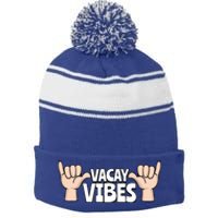 Vacay Vibes Beach Vacation Summer Positive Gift Stripe Pom Pom Beanie