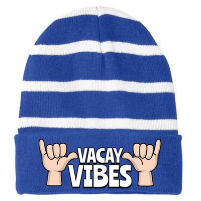 Vacay Vibes Beach Vacation Summer Positive Gift Striped Beanie with Solid Band