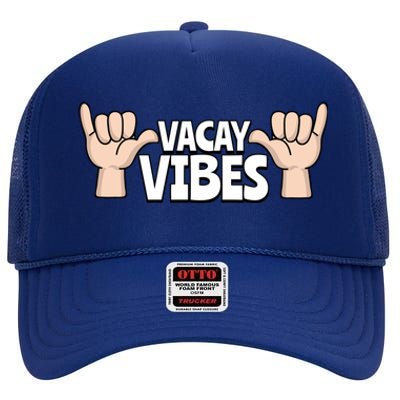 Vacay Vibes Beach Vacation Summer Positive Gift High Crown Mesh Back Trucker Hat