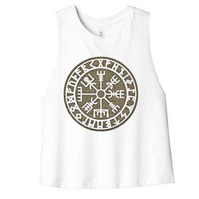 Vegvisir Viking Compass Norse Symbol Protection Nordic Vikings Women's Racerback Cropped Tank