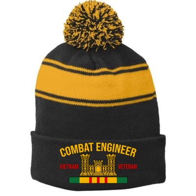 Vietnam Veteran Combat Engineer symbol Stripe Pom Pom Beanie