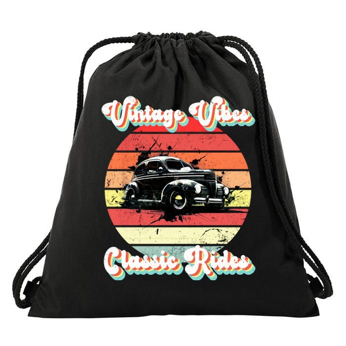 Vintage Vibes Classic Rides Retro Drawstring Bag