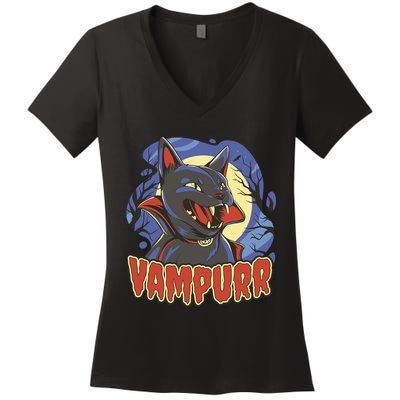 Vampurr Vampire Cat Women's V-Neck T-Shirt