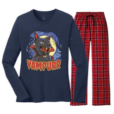 Vampurr Vampire Cat Women's Long Sleeve Flannel Pajama Set 