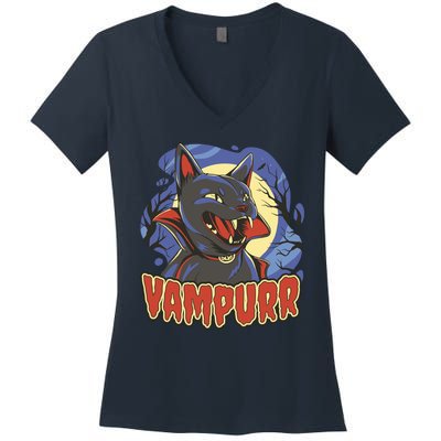 Vampurr Vampire Cat Women's V-Neck T-Shirt