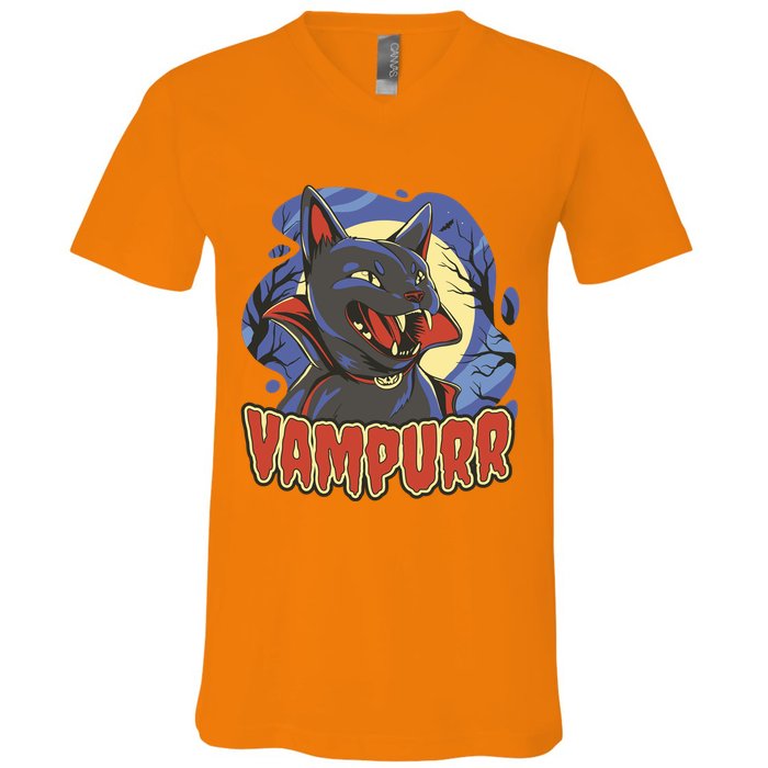 Vampurr Vampire Cat V-Neck T-Shirt
