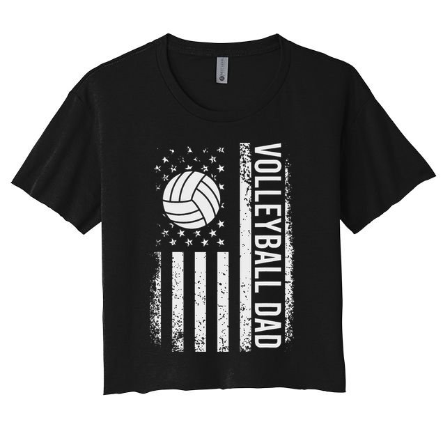 Vintage Volleyball Dad Usa Flag Retro Fathers Day Daddy Papa Crop Top