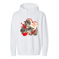 Vintage ValentineS Day Cat Kitten Kitty Retro Valentine Garment-Dyed Fleece Hoodie