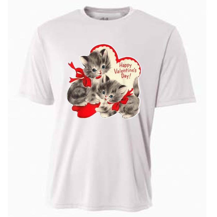 Vintage ValentineS Day Cat Kitten Kitty Retro Valentine Cooling Performance Crew T-Shirt