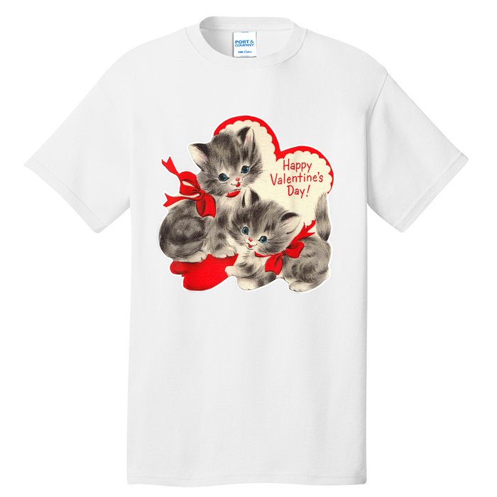 Vintage ValentineS Day Cat Kitten Kitty Retro Valentine Tall T-Shirt