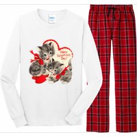 Vintage ValentineS Day Cat Kitten Kitty Retro Valentine Long Sleeve Pajama Set