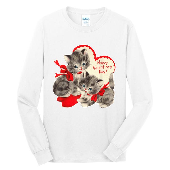 Vintage ValentineS Day Cat Kitten Kitty Retro Valentine Tall Long Sleeve T-Shirt