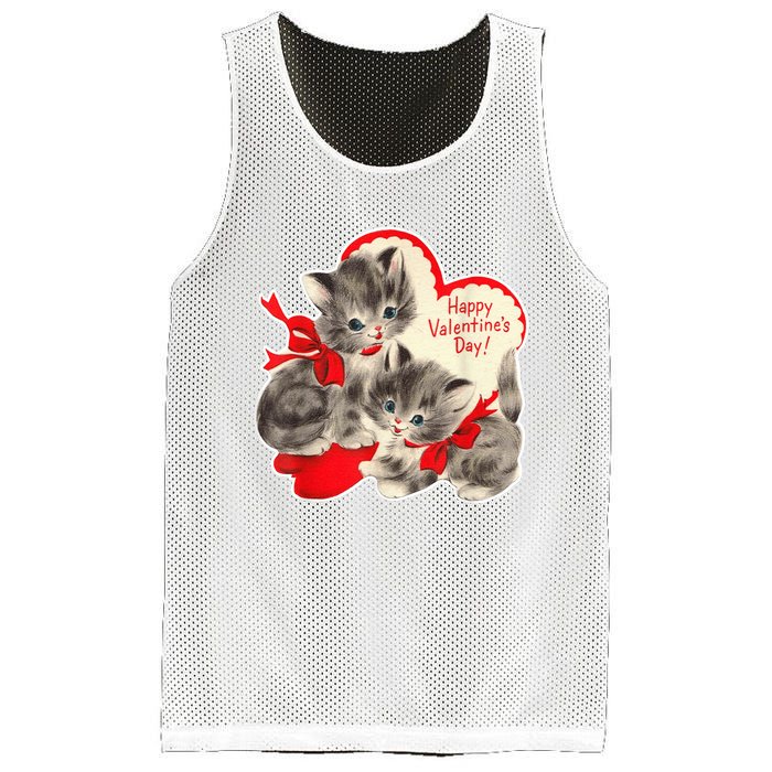 Vintage ValentineS Day Cat Kitten Kitty Retro Valentine Mesh Reversible Basketball Jersey Tank