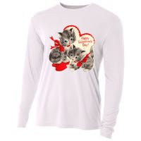 Vintage ValentineS Day Cat Kitten Kitty Retro Valentine Cooling Performance Long Sleeve Crew