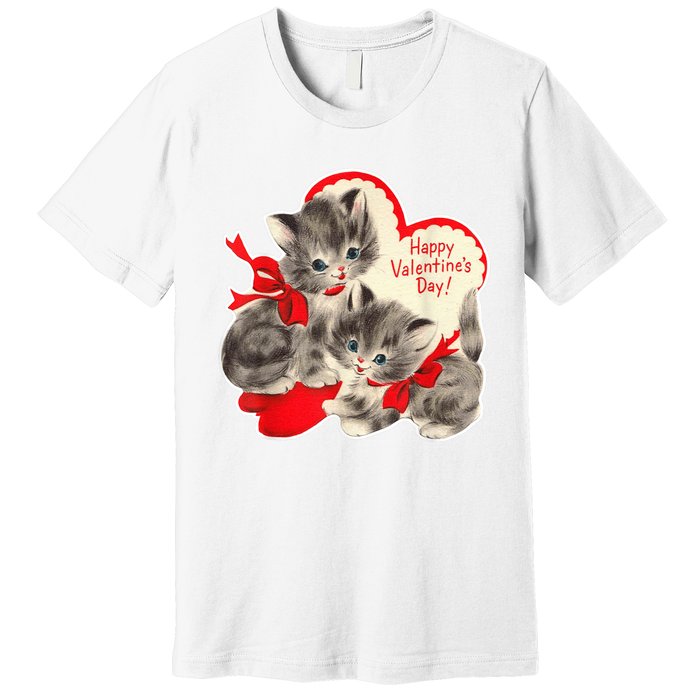 Vintage ValentineS Day Cat Kitten Kitty Retro Valentine Premium T-Shirt