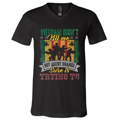 Vietnam Veterans Day Orange Agent Victims Retired Soldiers V-Neck T-Shirt