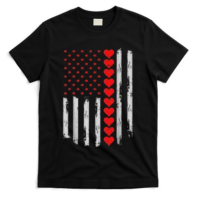 Vintage Valentines Day American Flag Hearts T-Shirt