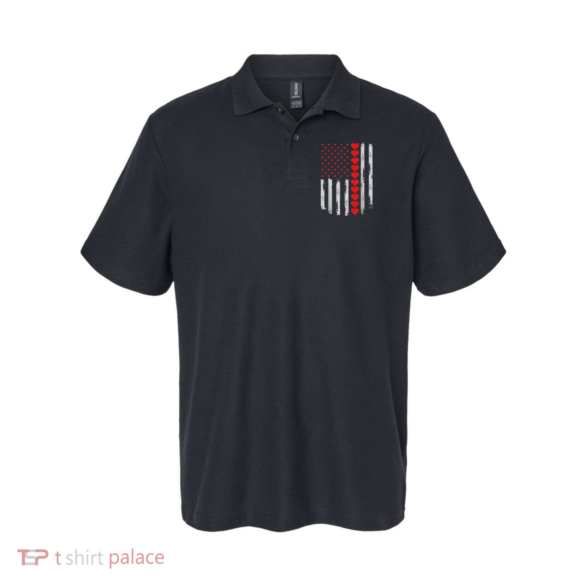 Vintage Valentines Day American Flag Hearts Polo