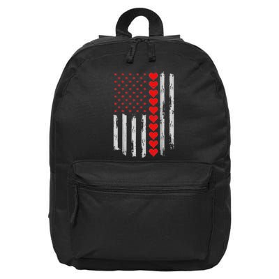 Vintage Valentines Day American Flag Hearts 16 in Basic Backpack