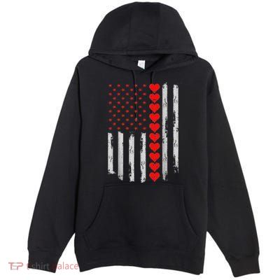 Vintage Valentines Day American Flag Hearts Premium Pullover Hoodie