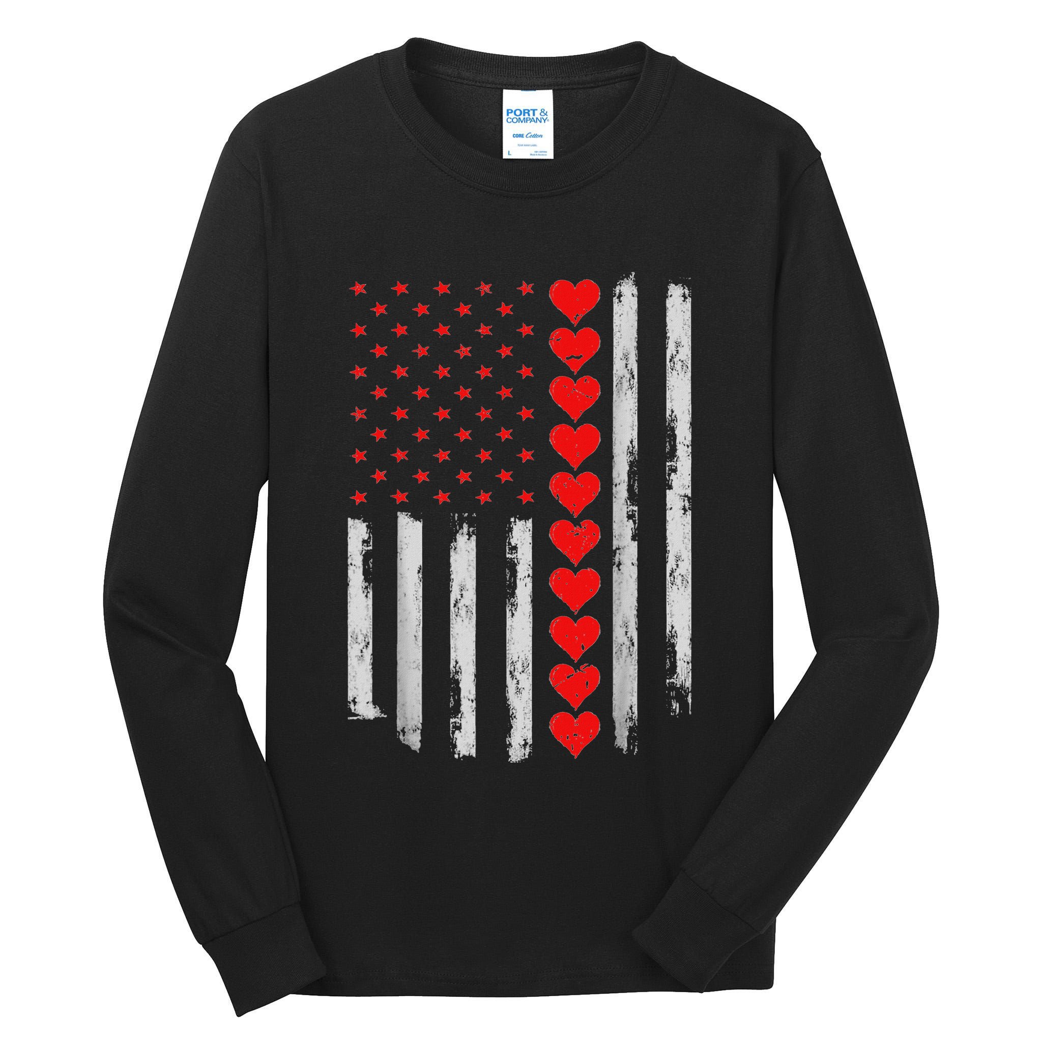 Vintage Valentines Day American Flag Hearts Tall Long Sleeve T-Shirt