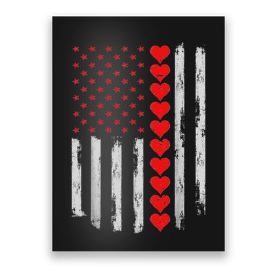 Vintage Valentines Day American Flag Hearts Poster