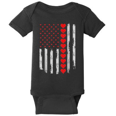 Vintage Valentines Day American Flag Hearts Baby Bodysuit