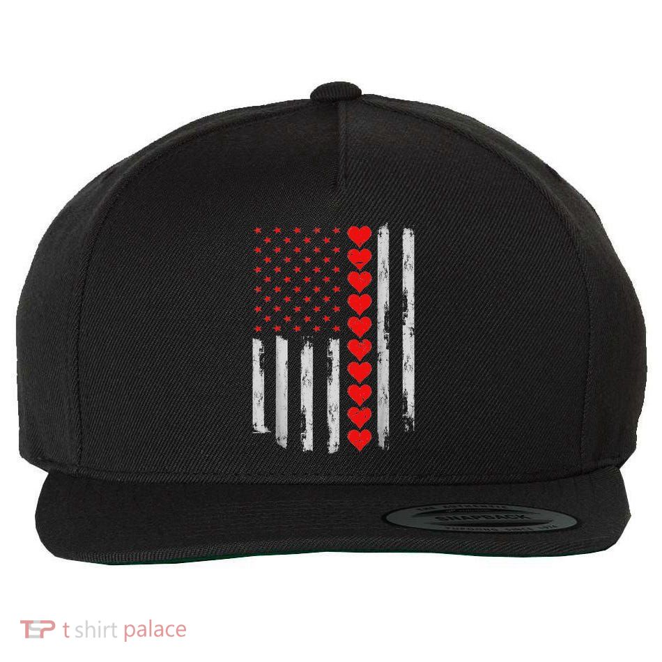 Vintage Valentines Day American Flag Hearts Wool Snapback Cap