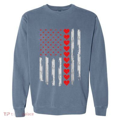 Vintage Valentines Day American Flag Hearts Garment-Dyed Sweatshirt