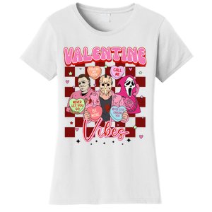 Valentine Vibes Funny Horror Characters For Valentine's Day Retro Women's T-Shirt