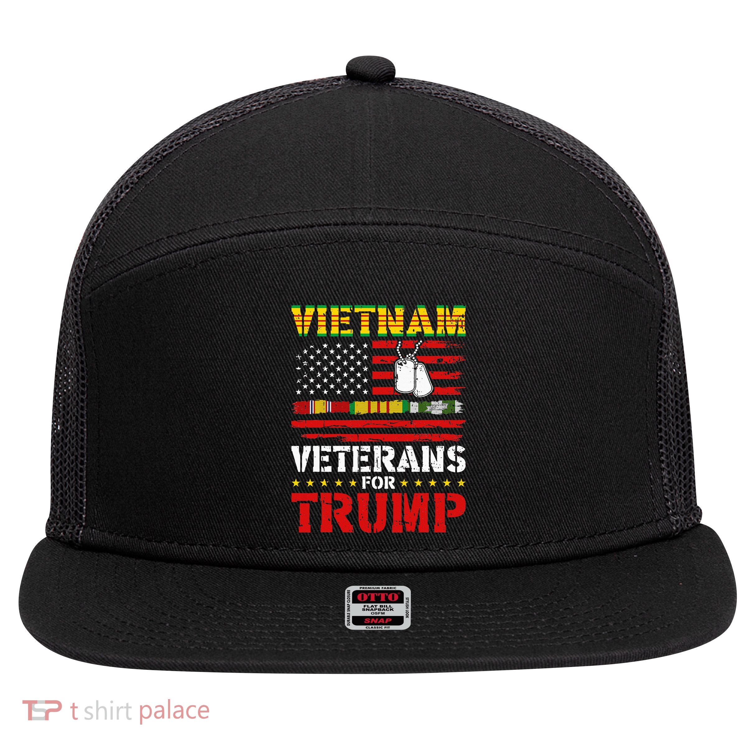 Vietnam Veterans For Trump 2024 7 Panel Mesh Trucker Snapback Hat