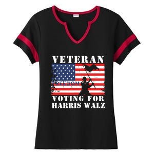 Veteran Voting For Harris Walz Ladies Halftime Notch Neck Tee