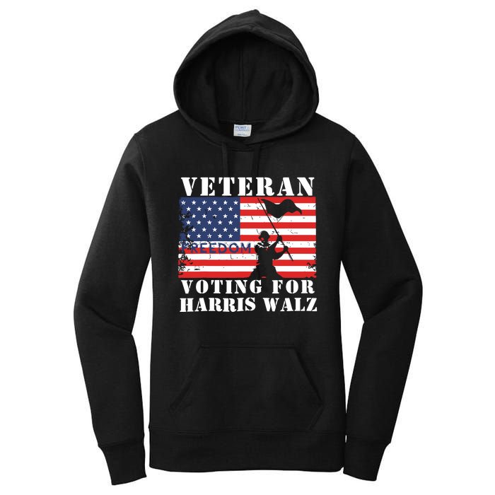 Veteran Voting For Harris Walz Women's Pullover Hoodie