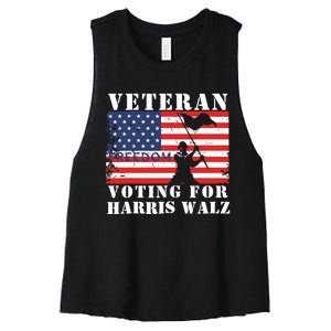 Veteran Voting For Harris Walz Women's Racerback Cropped Tank