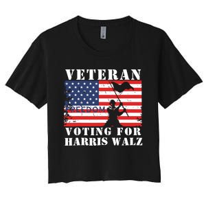 Veteran Voting For Harris Walz Women's Crop Top Tee