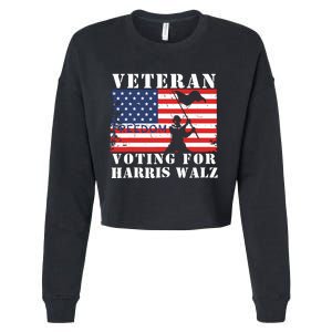 Veteran Voting For Harris Walz Cropped Pullover Crew