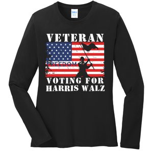 Veteran Voting For Harris Walz Ladies Long Sleeve Shirt