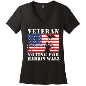 Veteran Voting For Harris Walz Women's V-Neck T-Shirt