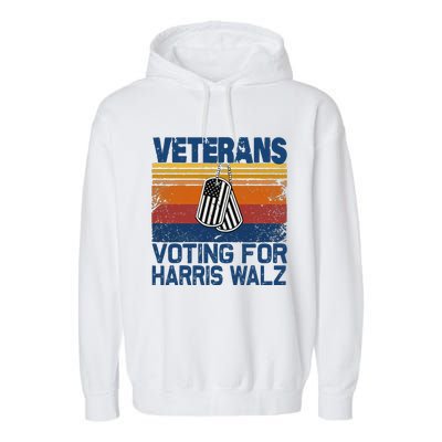 Veterans Voting For Harris Walz Waltz 2024 Garment-Dyed Fleece Hoodie