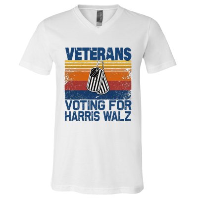 Veterans Voting For Harris Walz Waltz 2024 V-Neck T-Shirt