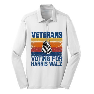 Veterans Voting For Harris Walz Waltz 2024 Silk Touch Performance Long Sleeve Polo